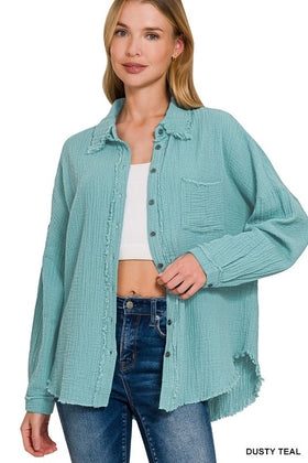 Oversized Raw Edge Gauze Shirt