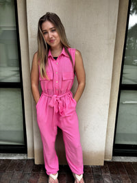 Collared Pocket Tie Front Jumpsuit