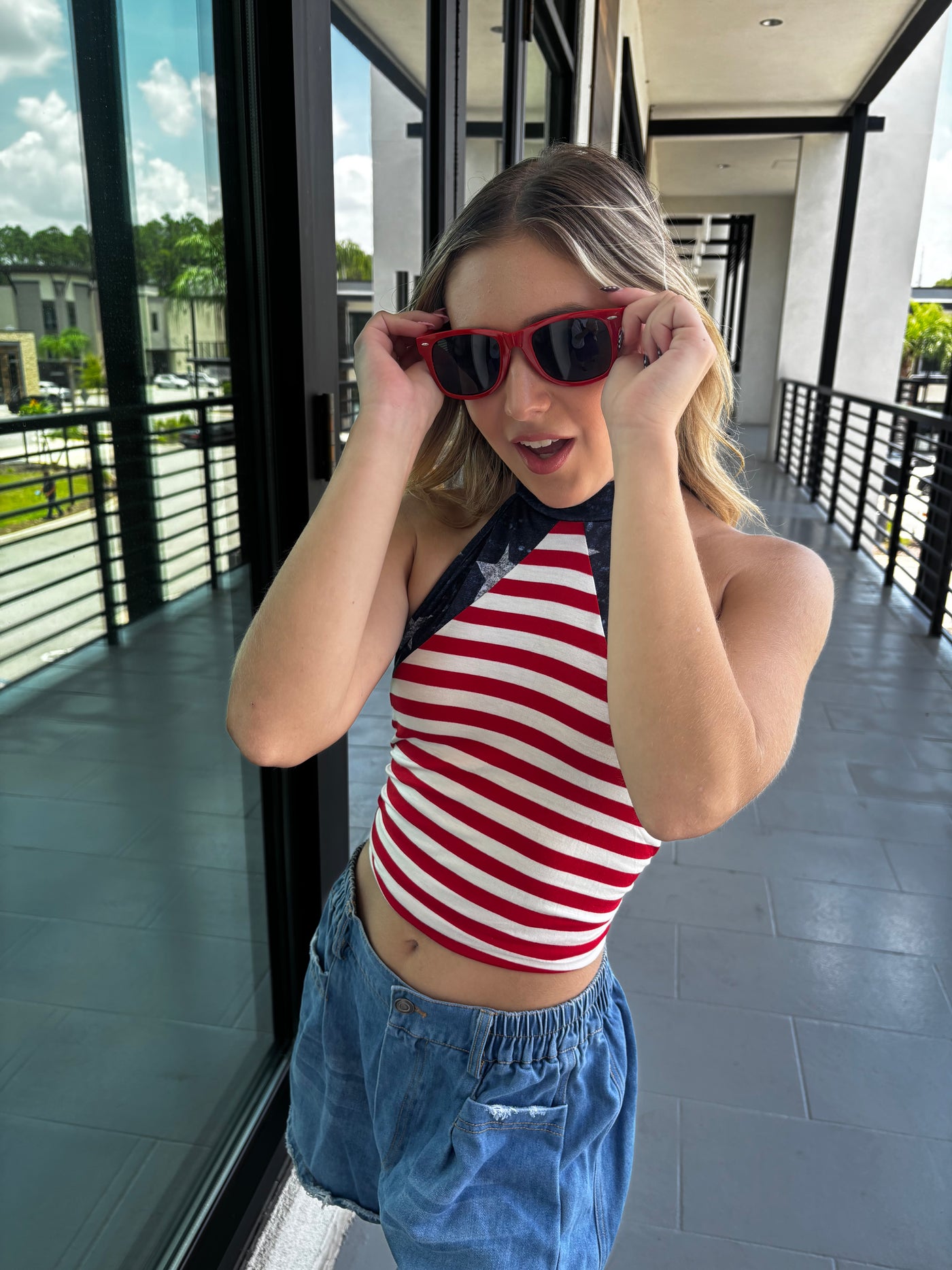 Stripe Jersey With Star Halter Neck With Tie Back
