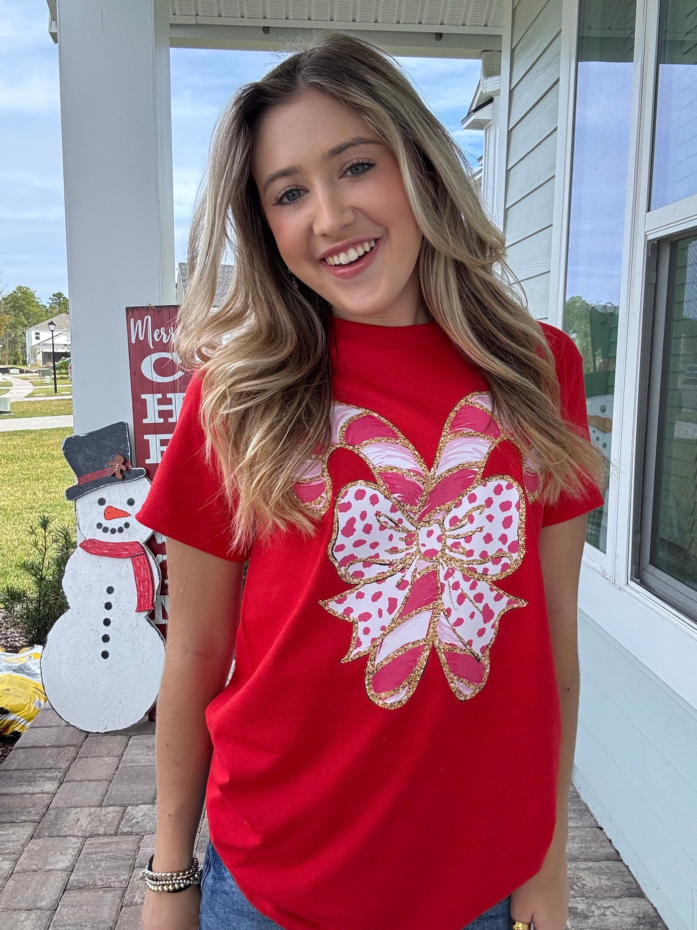 Faux Glitter Candy Cane Graphic Heavy Cotton Tee