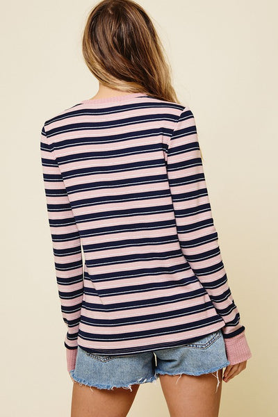 Striped Contrast Neckline Top