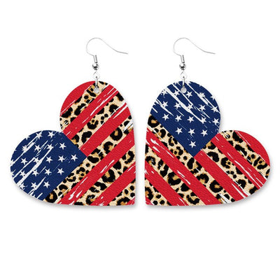 Animal Print USA Heart Earrings