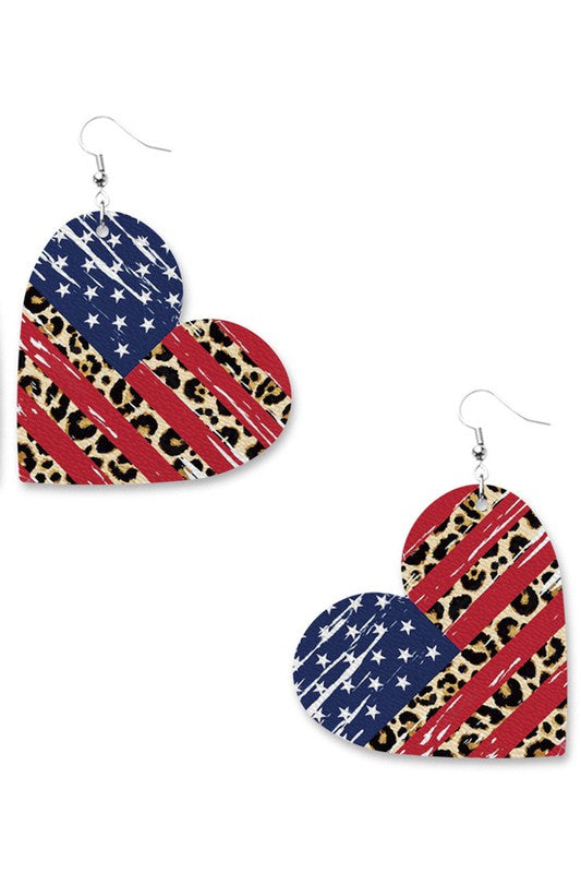 Animal Print USA Heart Earrings