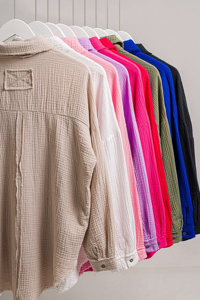 Oversized Raw Edge Gauze Shirt