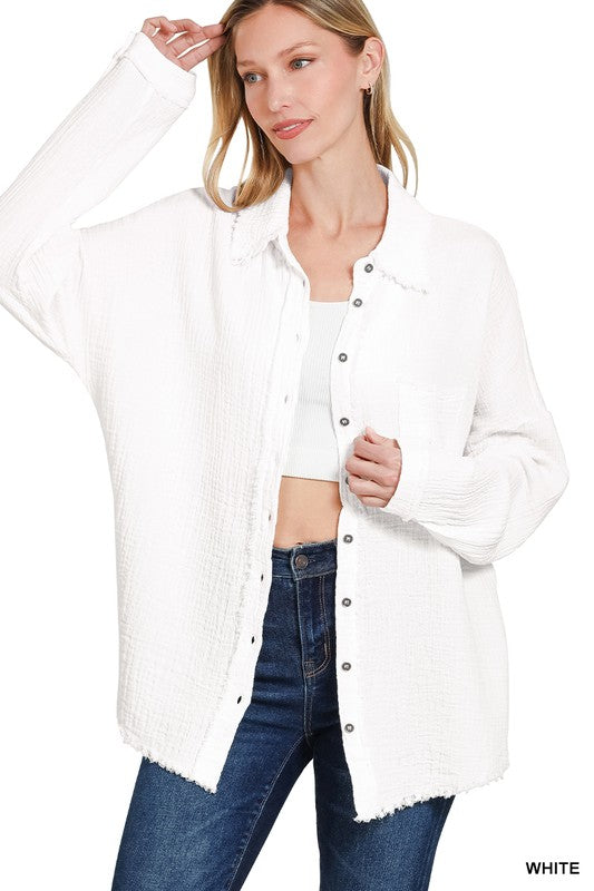 Oversized Raw Edge Gauze Shirt