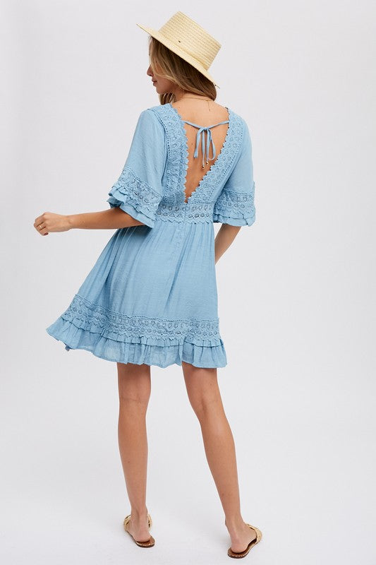 V Neck Lace Trim Dress