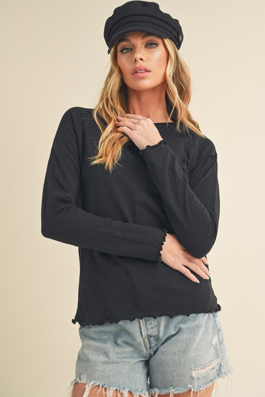 Black Long Sleeve Cotton Tee Shirt