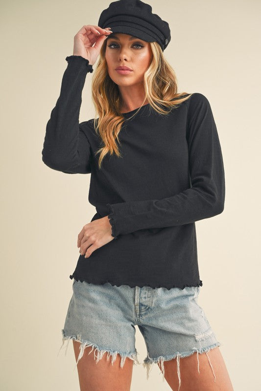 Black Long Sleeve Cotton Tee Shirt