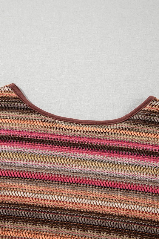 Ethnic Striped Wide Cropped Long Sleeve Top