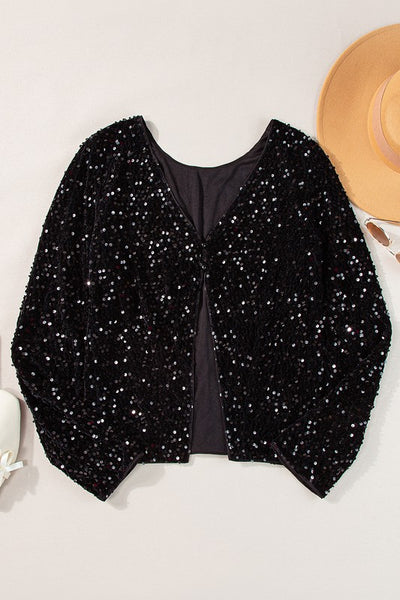 Sequin Long Sleeve Cutout Back Top