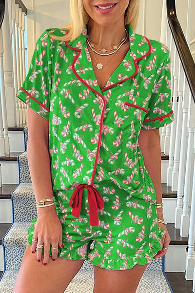 Christmas Candy Cane Pocketed Knotted Pajama Set