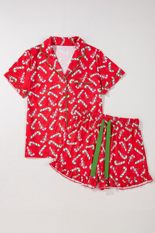 Christmas Candy Cane Pocketed Knotted Pajama Set