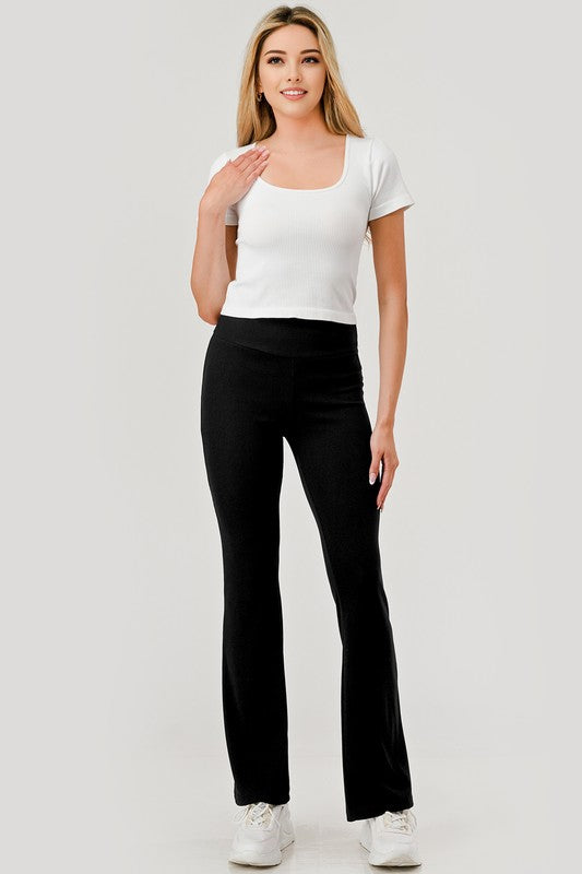 Womens Soft Ribbed Knit High Waist Flare Pants