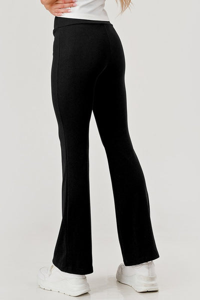 Womens Soft Ribbed Knit High Waist Flare Pants