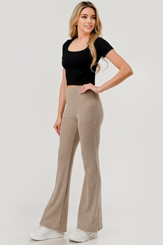 Womens High Waist Waffle Fleece Lined Flare Pants