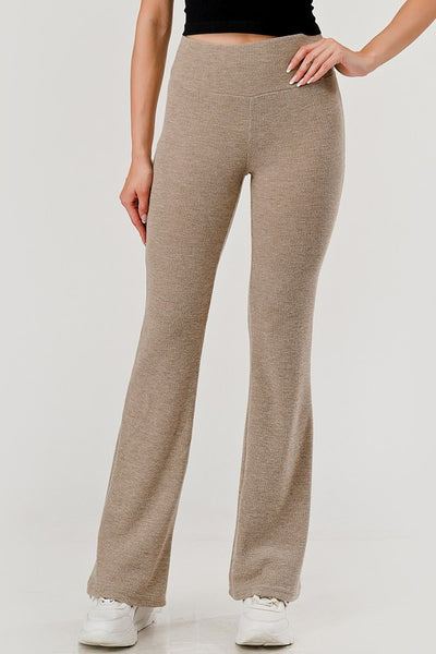 Womens High Waist Waffle Fleece Lined Flare Pants