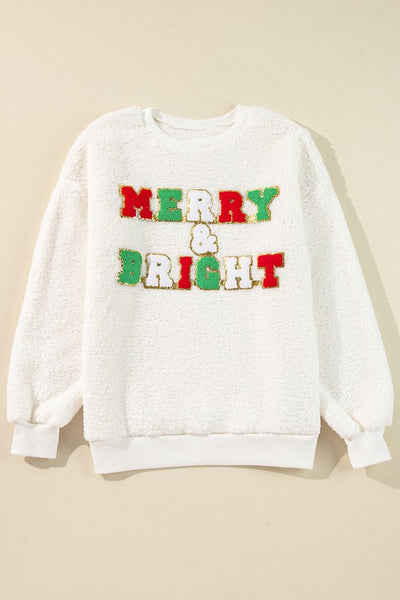 Christmas Merry & Bright Graphic Sherpa Sweatshirt