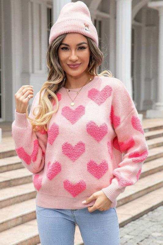 Valentine's Day Heart Jacquard Knit Sweater