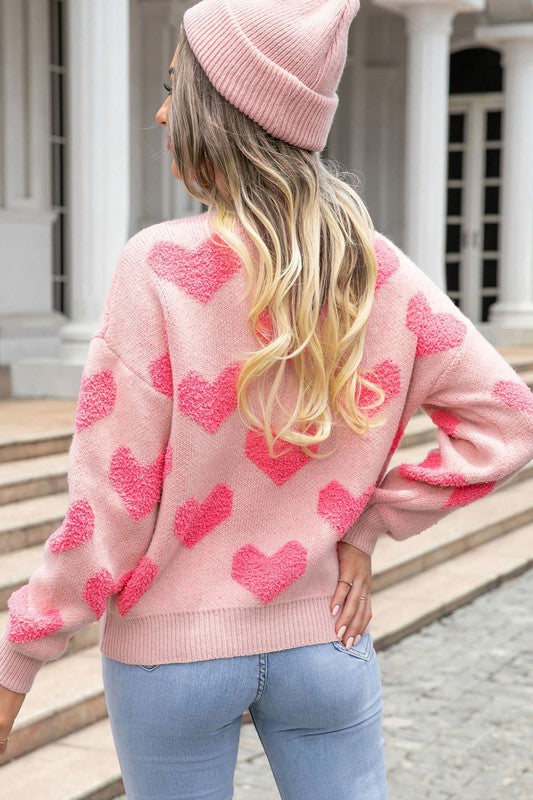 Valentine's Day Heart Jacquard Knit Sweater