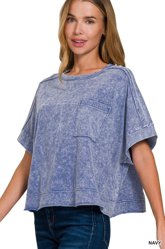 Halo Snow Washed Oversized Crop Box Tee Shirt