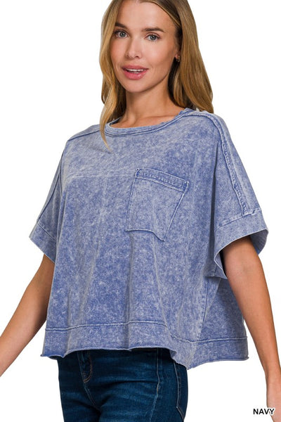 Halo Snow Washed Oversized Crop Box Tee Shirt