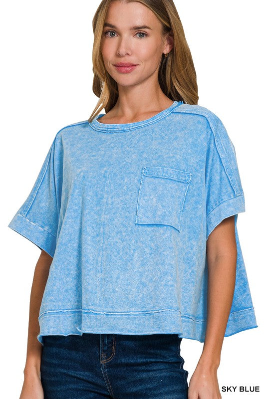 Halo Snow Washed Oversized Crop Box Tee Shirt