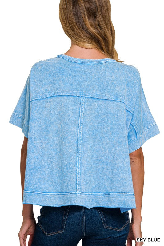 Halo Snow Washed Oversized Crop Box Tee Shirt
