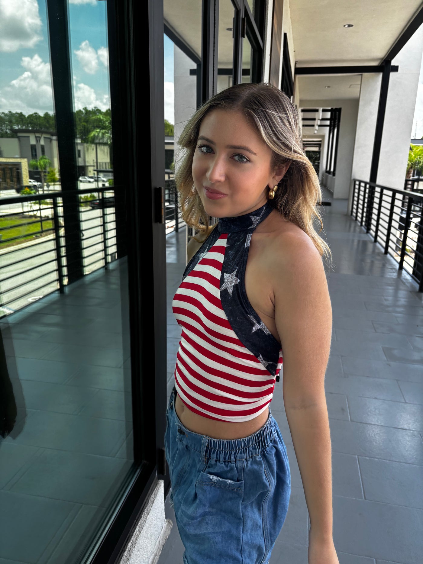 Stripe Jersey With Star Halter Neck With Tie Back