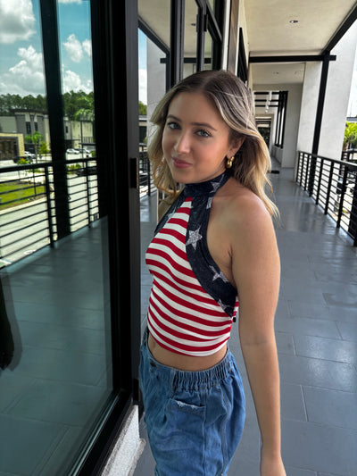Stripe Jersey With Star Halter Neck With Tie Back