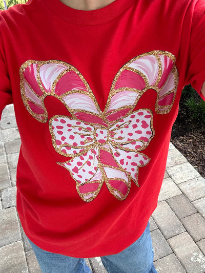 Faux Glitter Candy Cane Graphic Heavy Cotton Tee