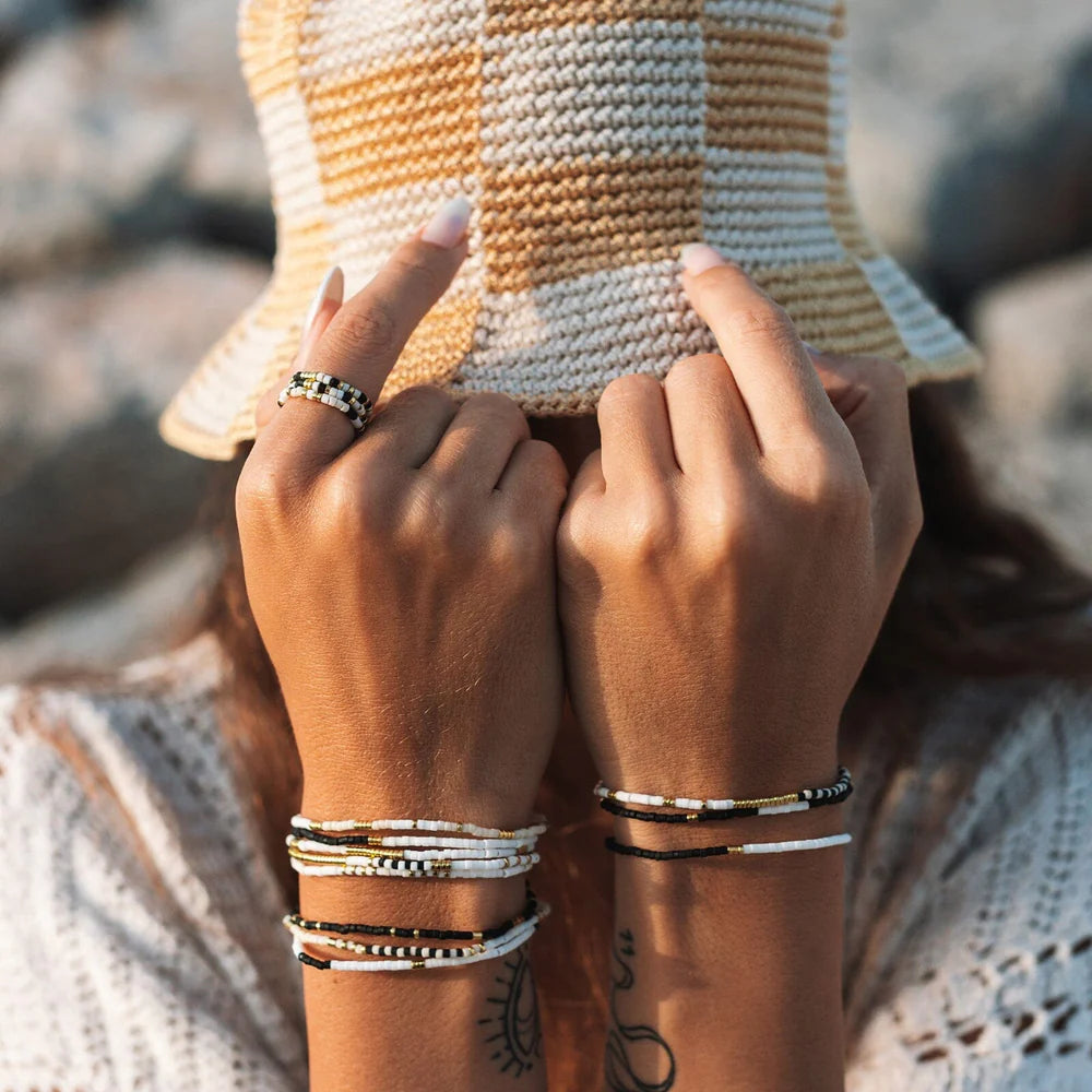 Pura Vida Black and White Stretch Ring Set