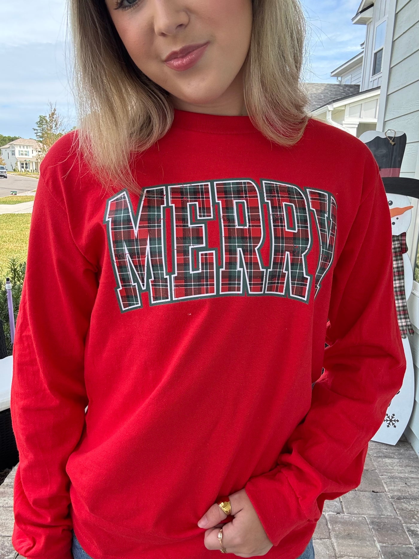 Classic Plaid Merry Graphic Long Sleeve Tee
