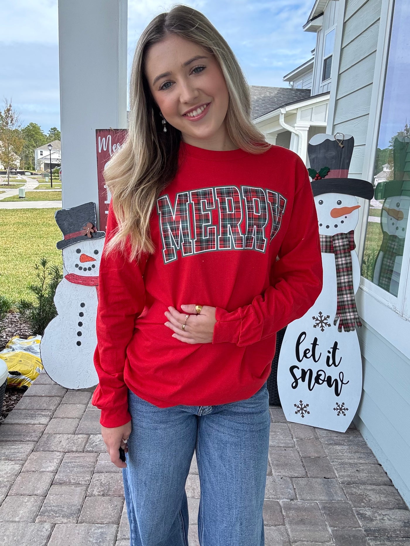 Classic Plaid Merry Graphic Long Sleeve Tee