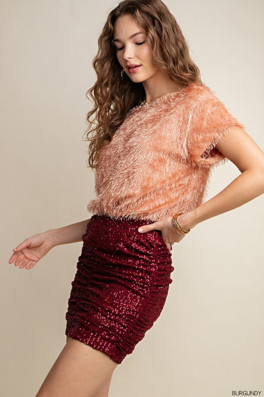 Burgundy Sequin Mini Skirt