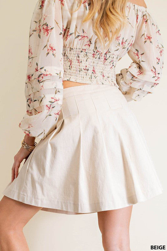 Beige High Waist Pleated Tennis Skirt