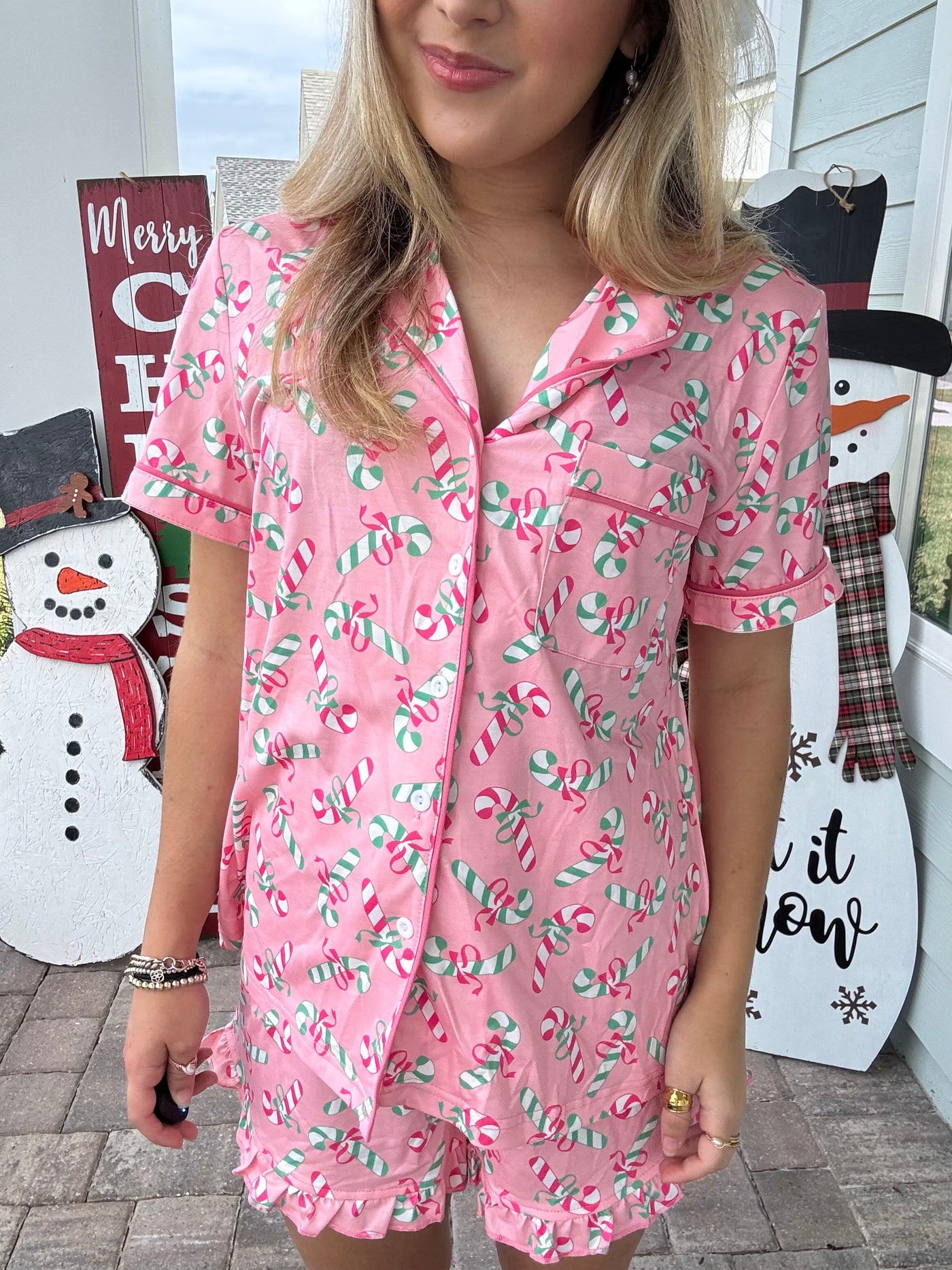 Christmas Candy Cane Pocketed Knotted Pajama Set