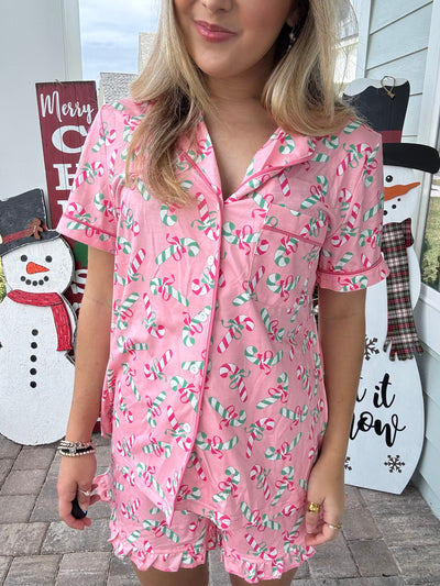 Christmas Candy Cane Pocketed Knotted Pajama Set