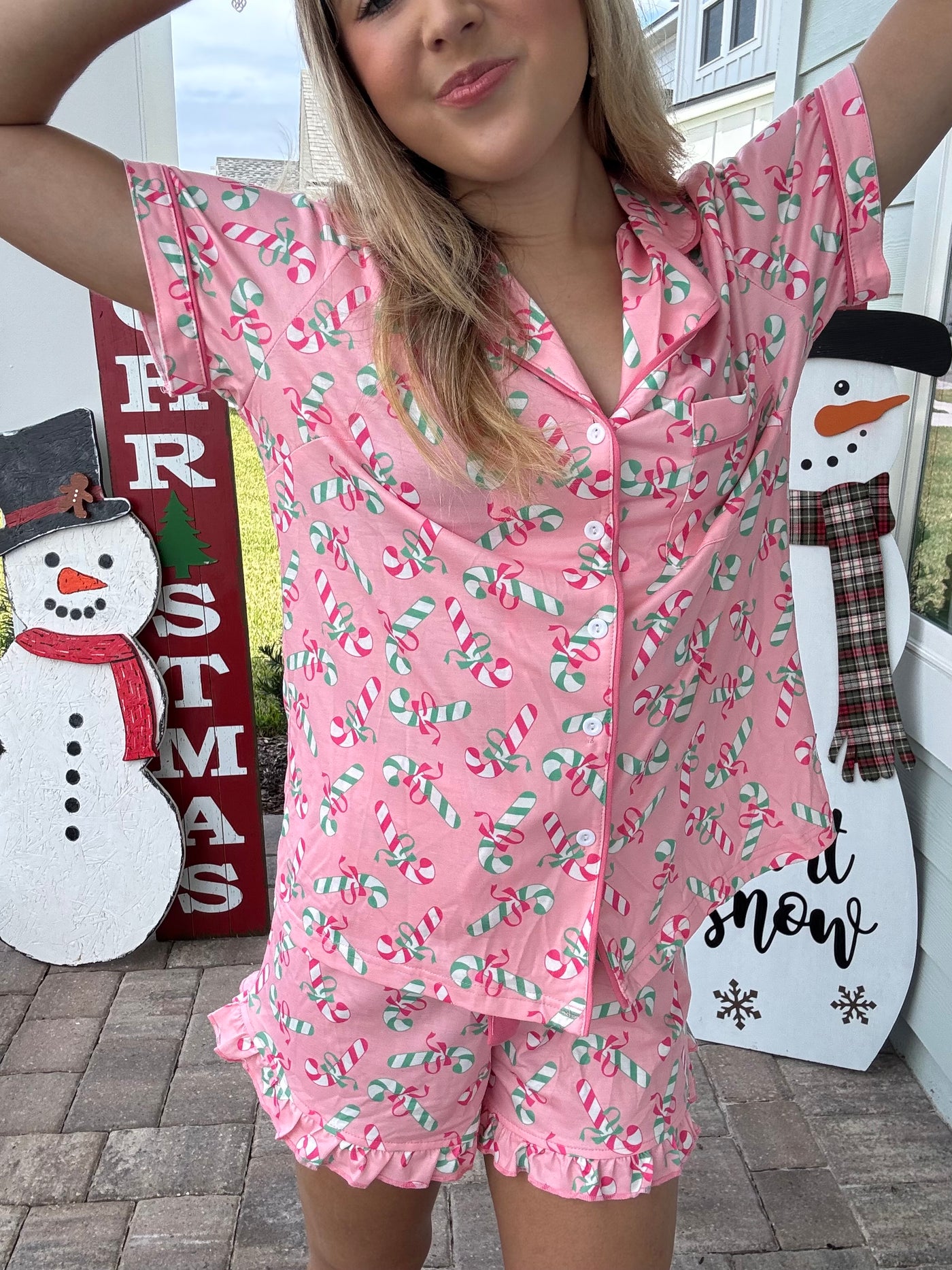 Christmas Candy Cane Pocketed Knotted Pajama Set