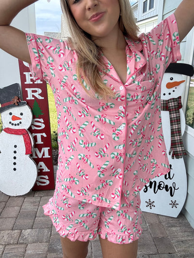 Christmas Candy Cane Pocketed Knotted Pajama Set