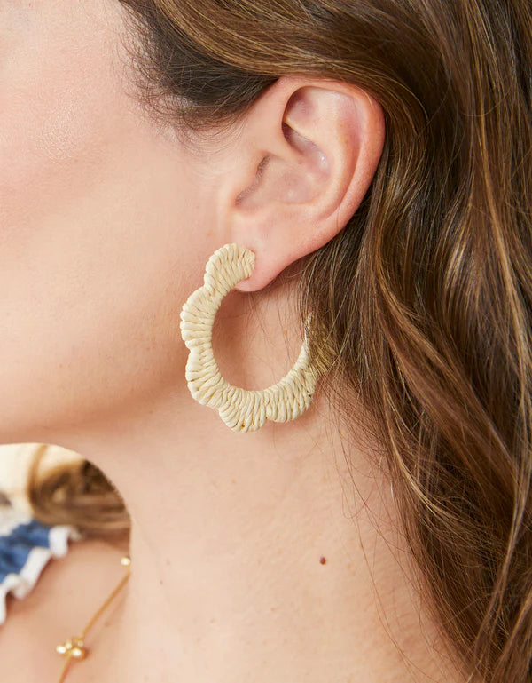 Spartina Scalloped Natural Straw Hooped Earrings