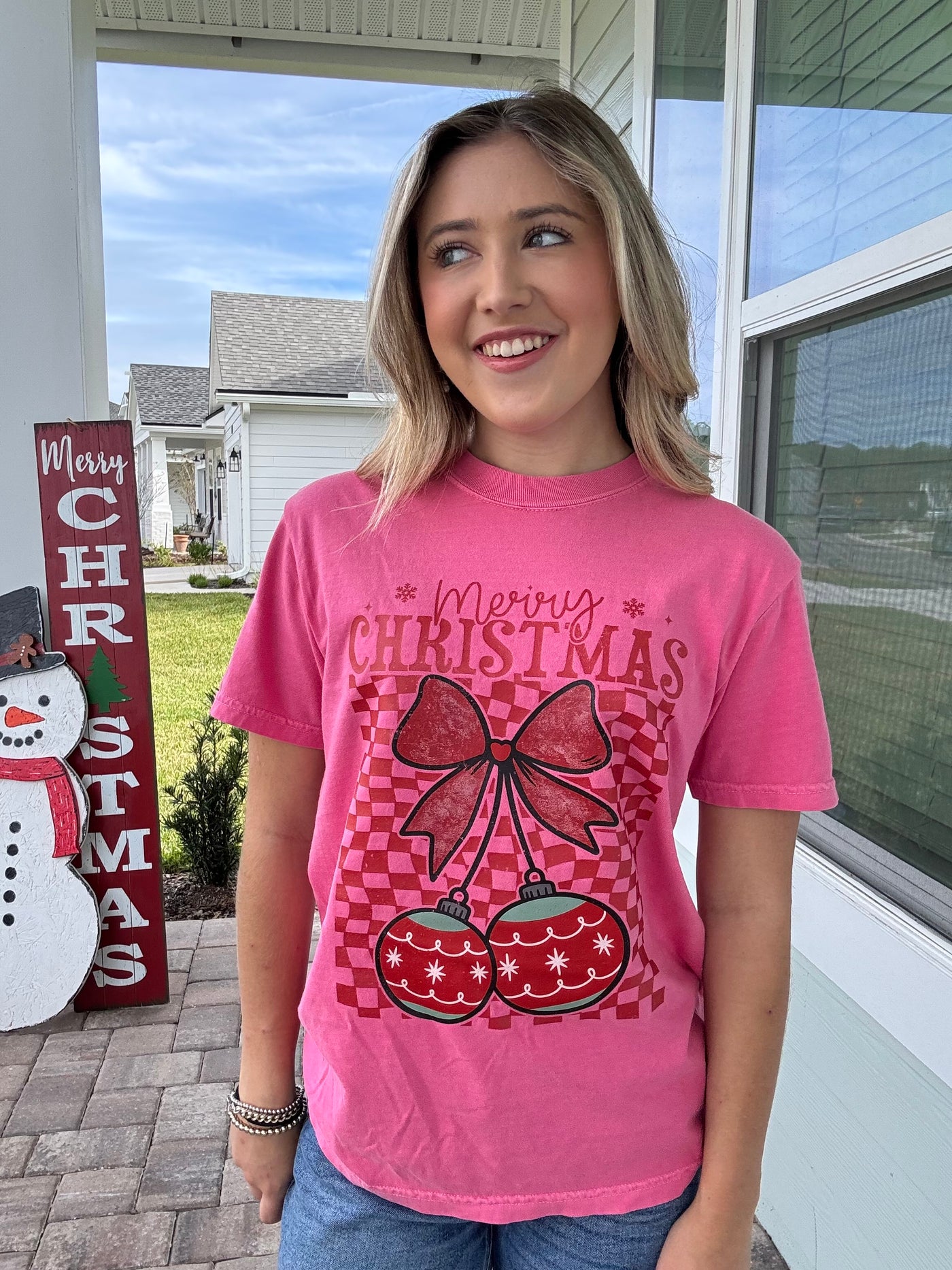 Cherry Ornament Christmas Graphic Garment Dyed Tee