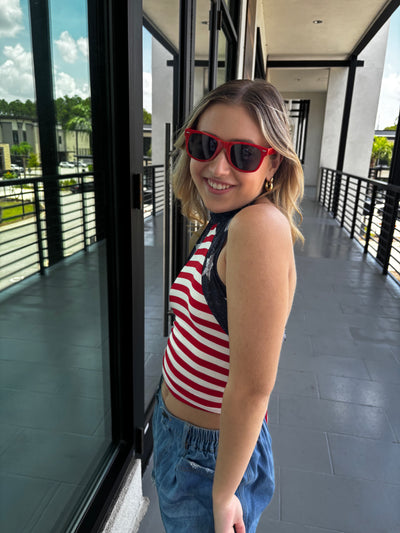 Stripe Jersey With Star Halter Neck With Tie Back