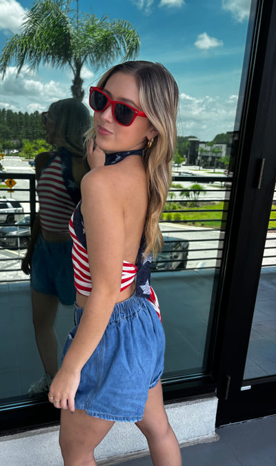 Stripe Jersey With Star Halter Neck With Tie Back