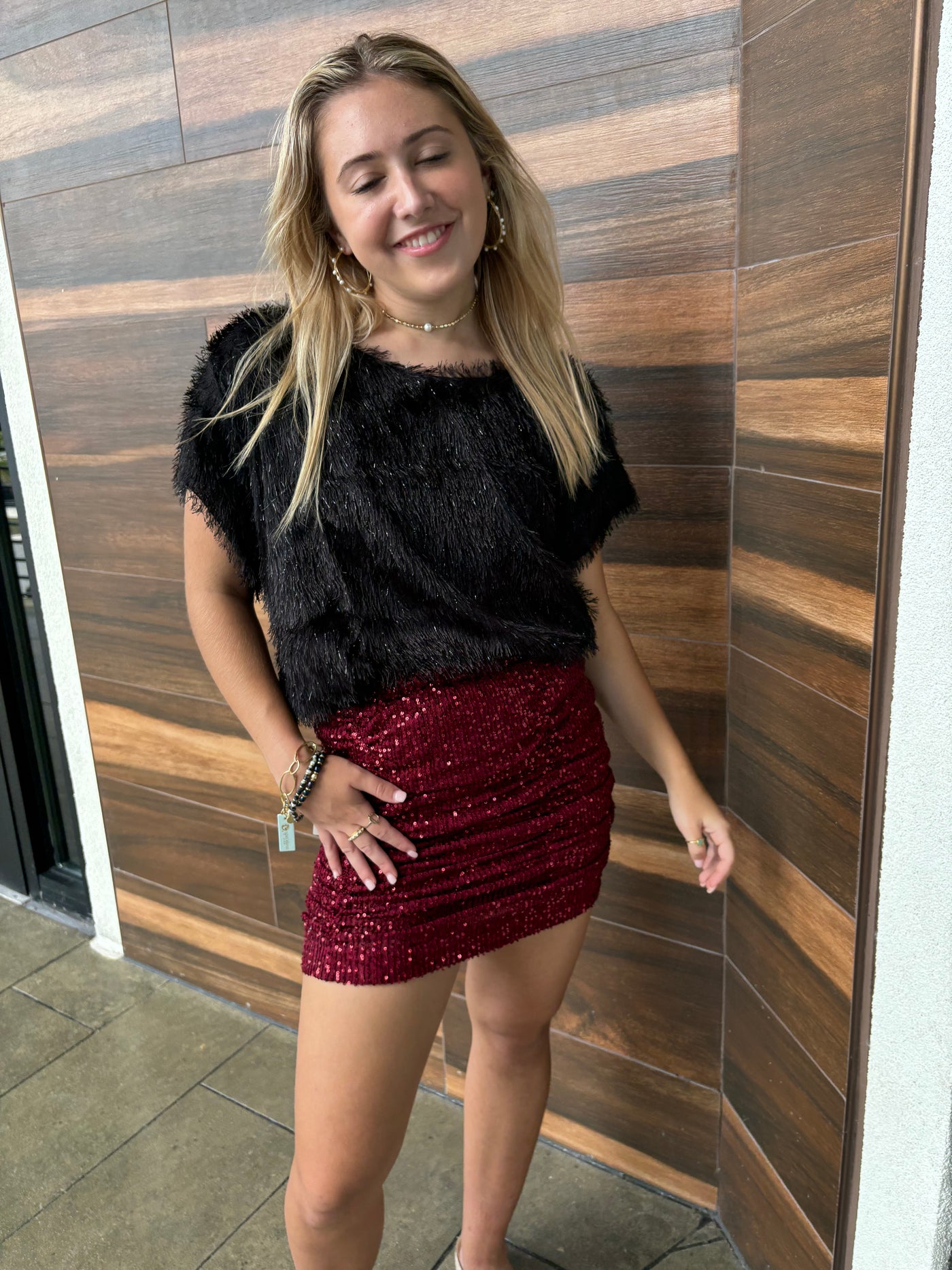 Burgundy Sequin Mini Skirt