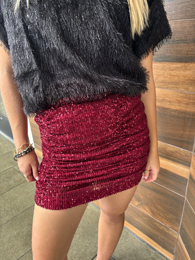 Burgundy Sequin Mini Skirt