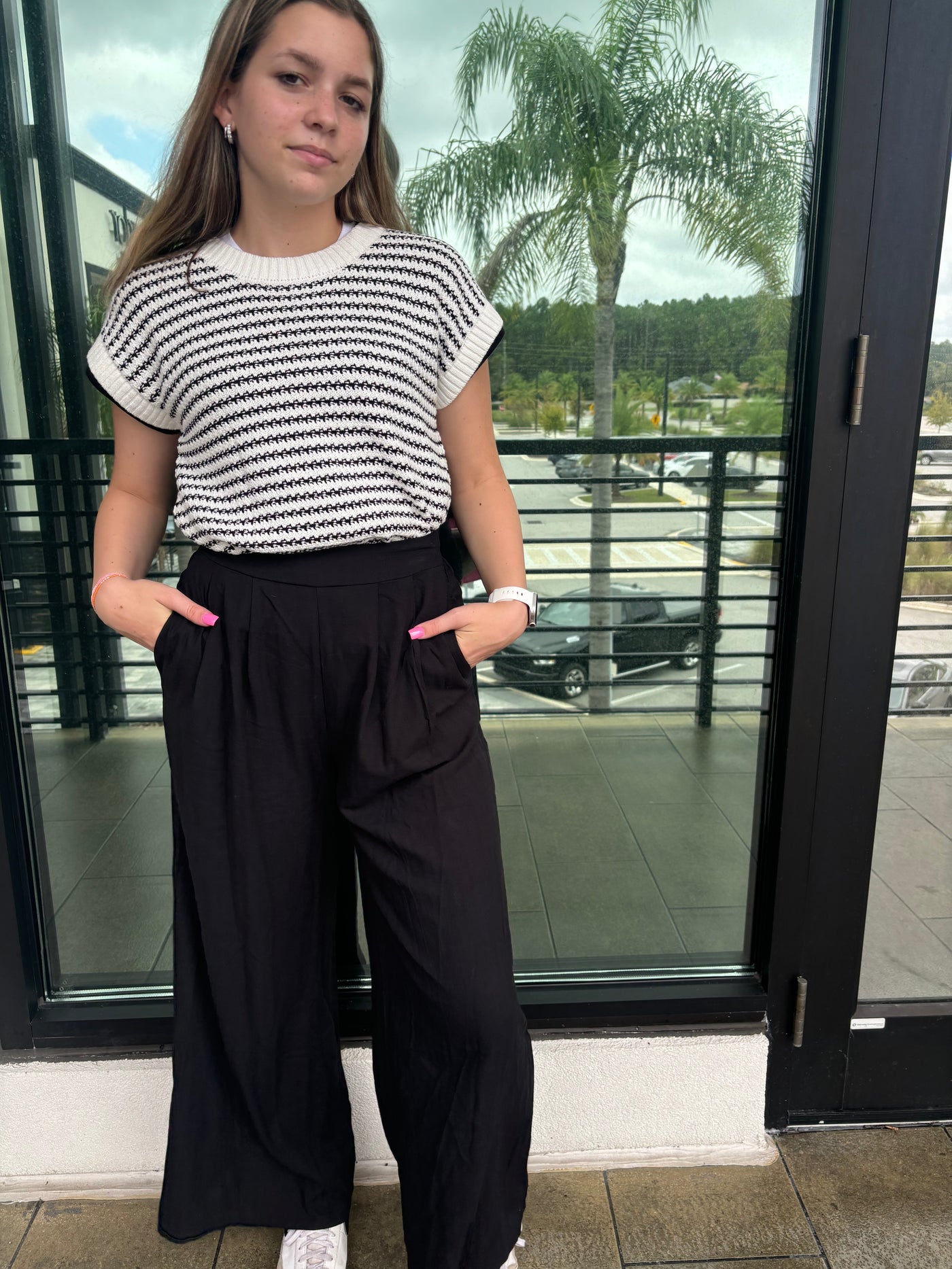 Smocked Back Pin Tuck Pants