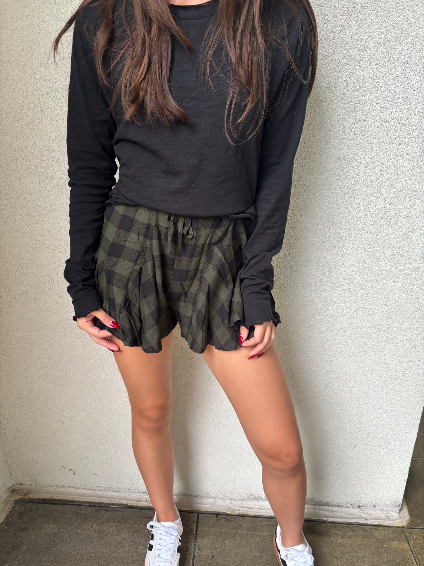 Plaid Ruffled Drawstring Shorts