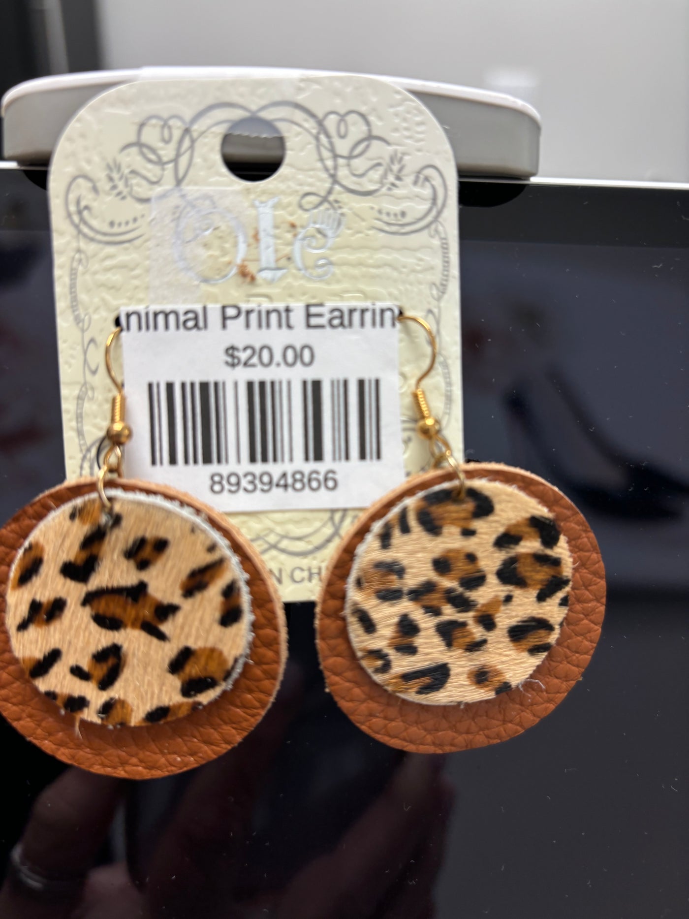 Animal Print  Round Leather  Earrings