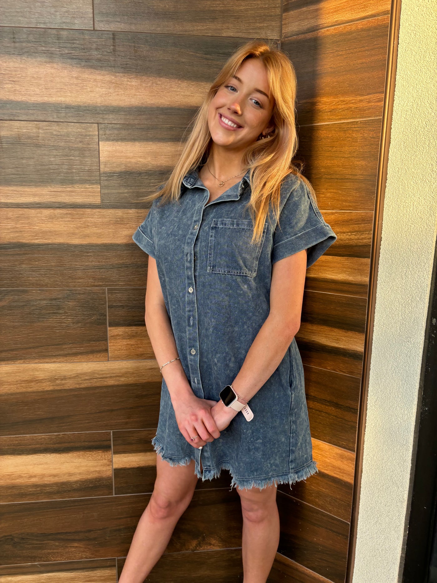 Frayed Hem Denim Shirt Dress