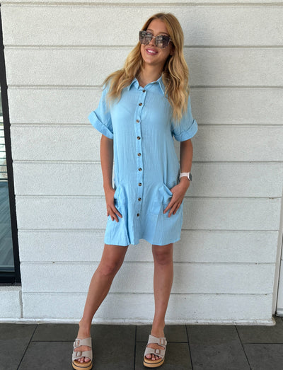 Simple V Neck Button Up Dress